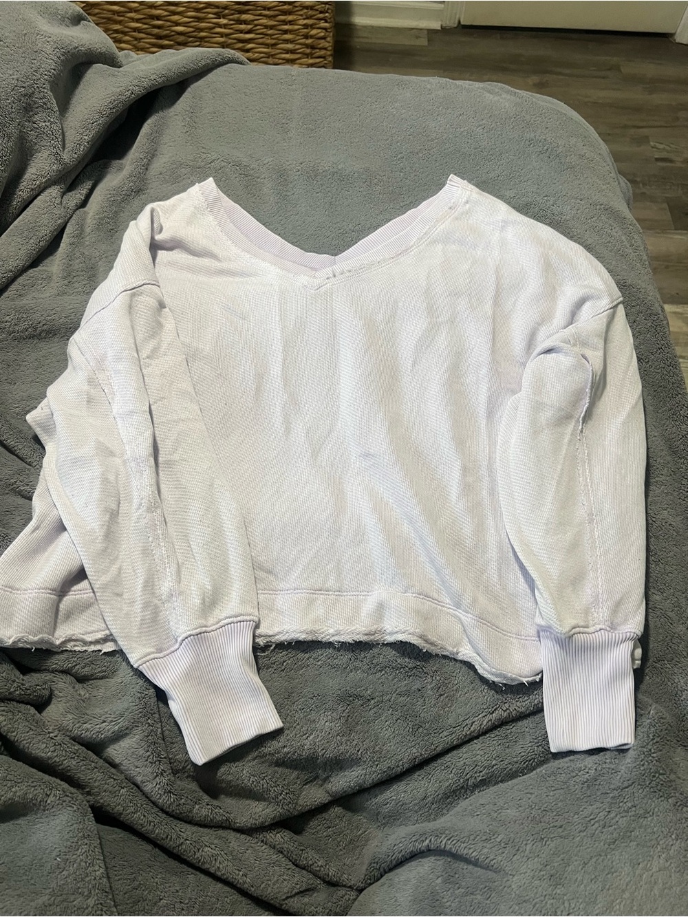 American Eagle Outfitters Lavender Off-the-Shoulder V-Neck Sweater